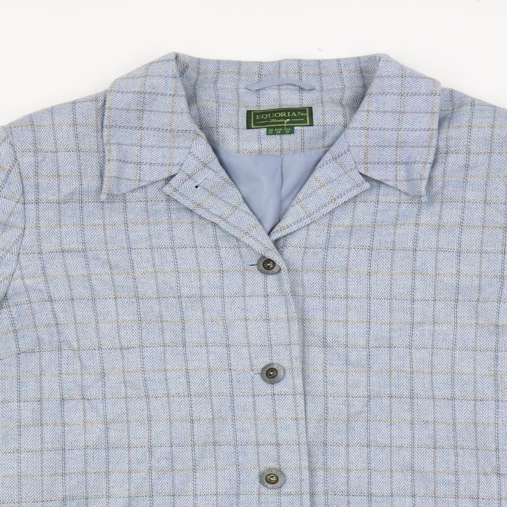 Equorian Womens Blue Plaid Jacket Blazer Size 20 Button
