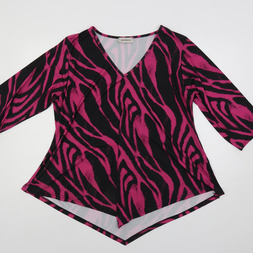 BASSINI Womens Pink Animal Print Polyester Basic Blouse Size 20 V-Neck