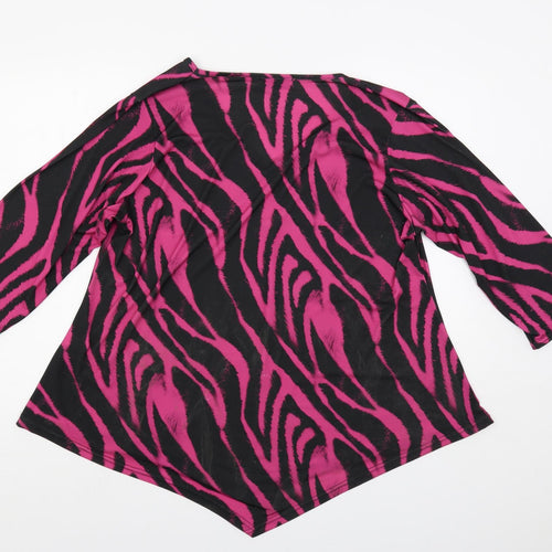 BASSINI Womens Pink Animal Print Polyester Basic Blouse Size 20 V-Neck
