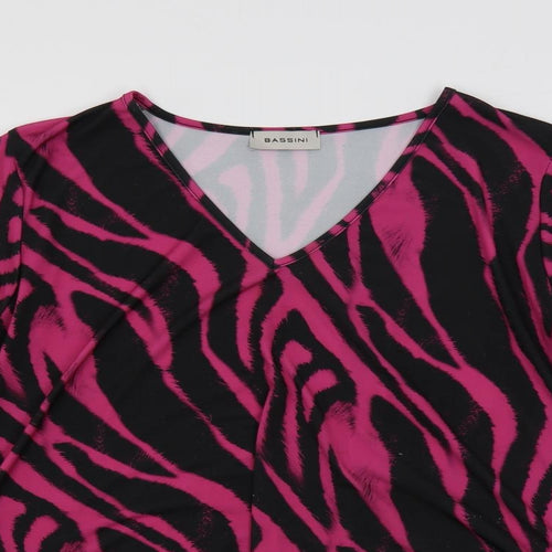 BASSINI Womens Pink Animal Print Polyester Basic Blouse Size 20 V-Neck