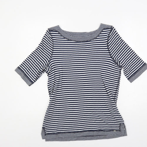 FDJ Womens Blue Striped Cotton Basic T-Shirt Size S Boat Neck