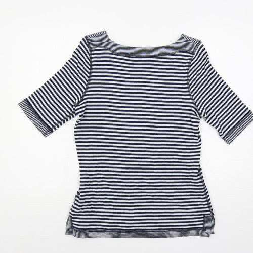 FDJ Womens Blue Striped Cotton Basic T-Shirt Size S Boat Neck