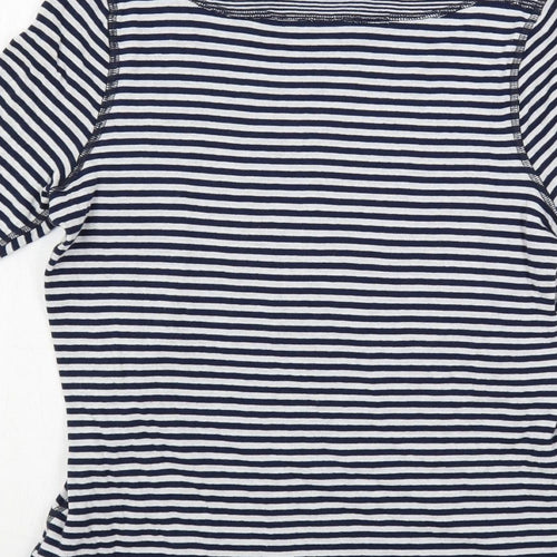 FDJ Womens Blue Striped Cotton Basic T-Shirt Size S Boat Neck