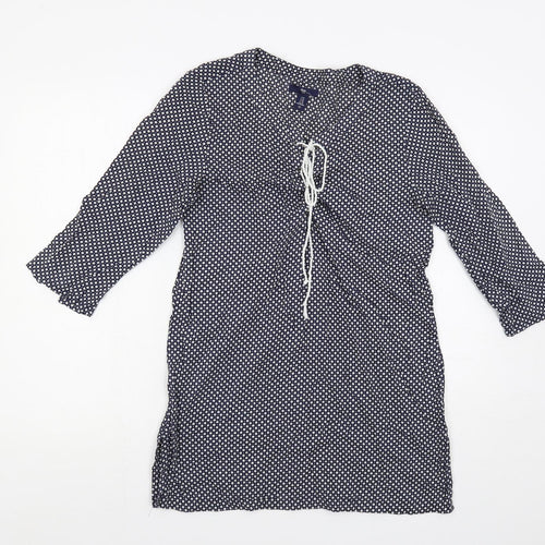 Gap Womens Blue Geometric Cotton Tunic Blouse Size XS V-Neck