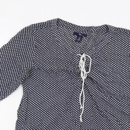 Gap Womens Blue Geometric Cotton Tunic Blouse Size XS V-Neck