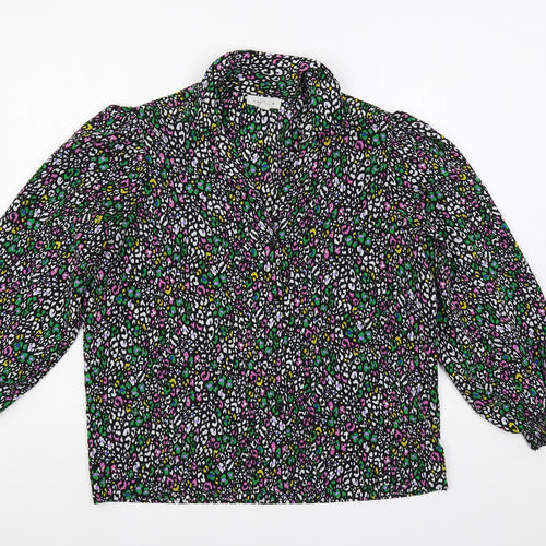 Topshop Womens Multicoloured Animal Print Polyester Basic Button-Up Size 10 Collared