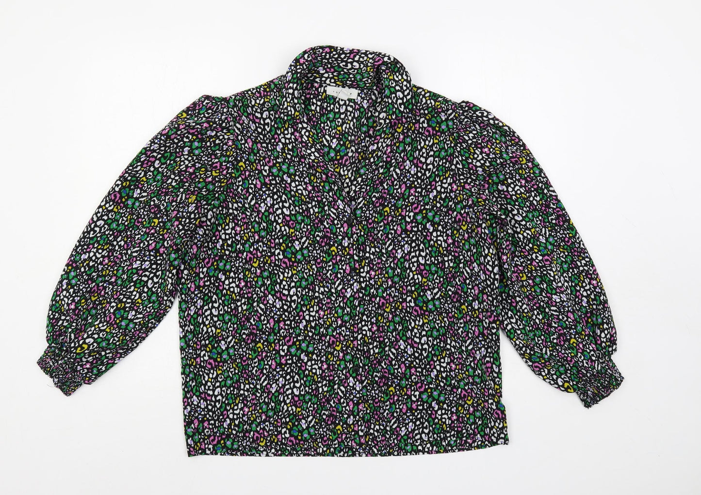 Topshop Womens Multicoloured Animal Print Polyester Basic Button-Up Size 10 Collared