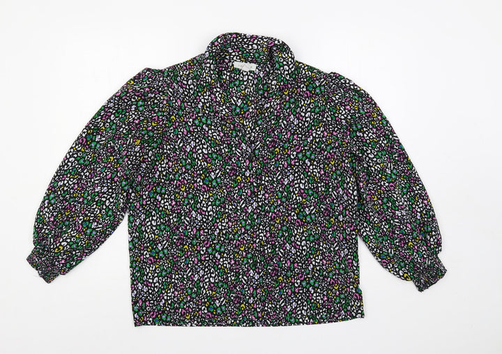Topshop Womens Multicoloured Animal Print Polyester Basic Button-Up Size 10 Collared