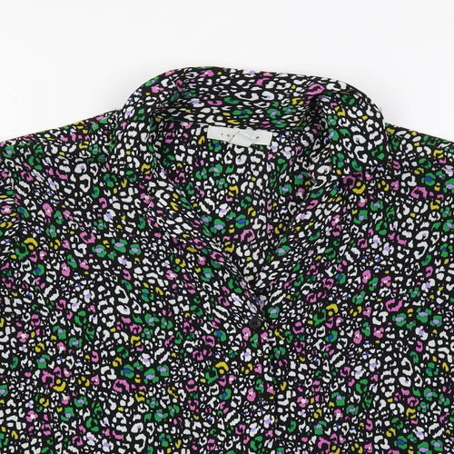 Topshop Womens Multicoloured Animal Print Polyester Basic Button-Up Size 10 Collared