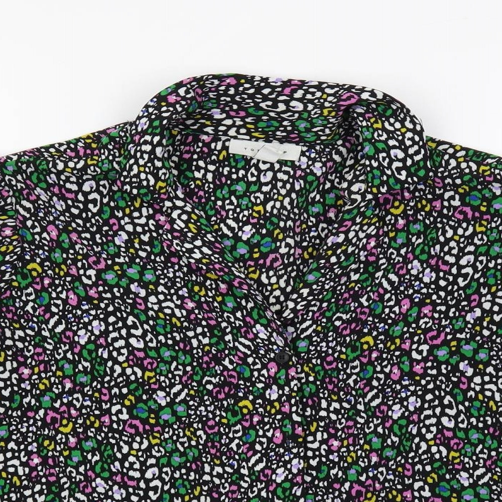 Topshop Womens Multicoloured Animal Print Polyester Basic Button-Up Size 10 Collared