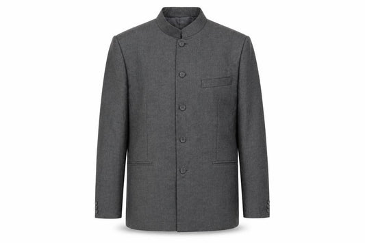 Front view of Alaj's men’s grey polyester jacket suit jacket, size 44, regular