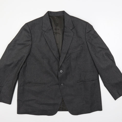 Alaj's Mens Grey Striped Polyester Jacket Suit Jacket Size 46 Regular