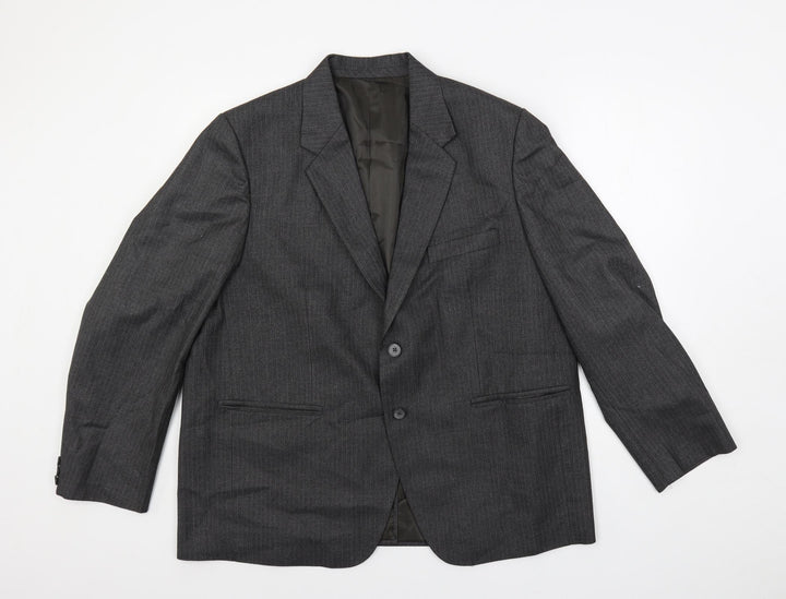 Alaj's Mens Grey Striped Polyester Jacket Suit Jacket Size 46 Regular