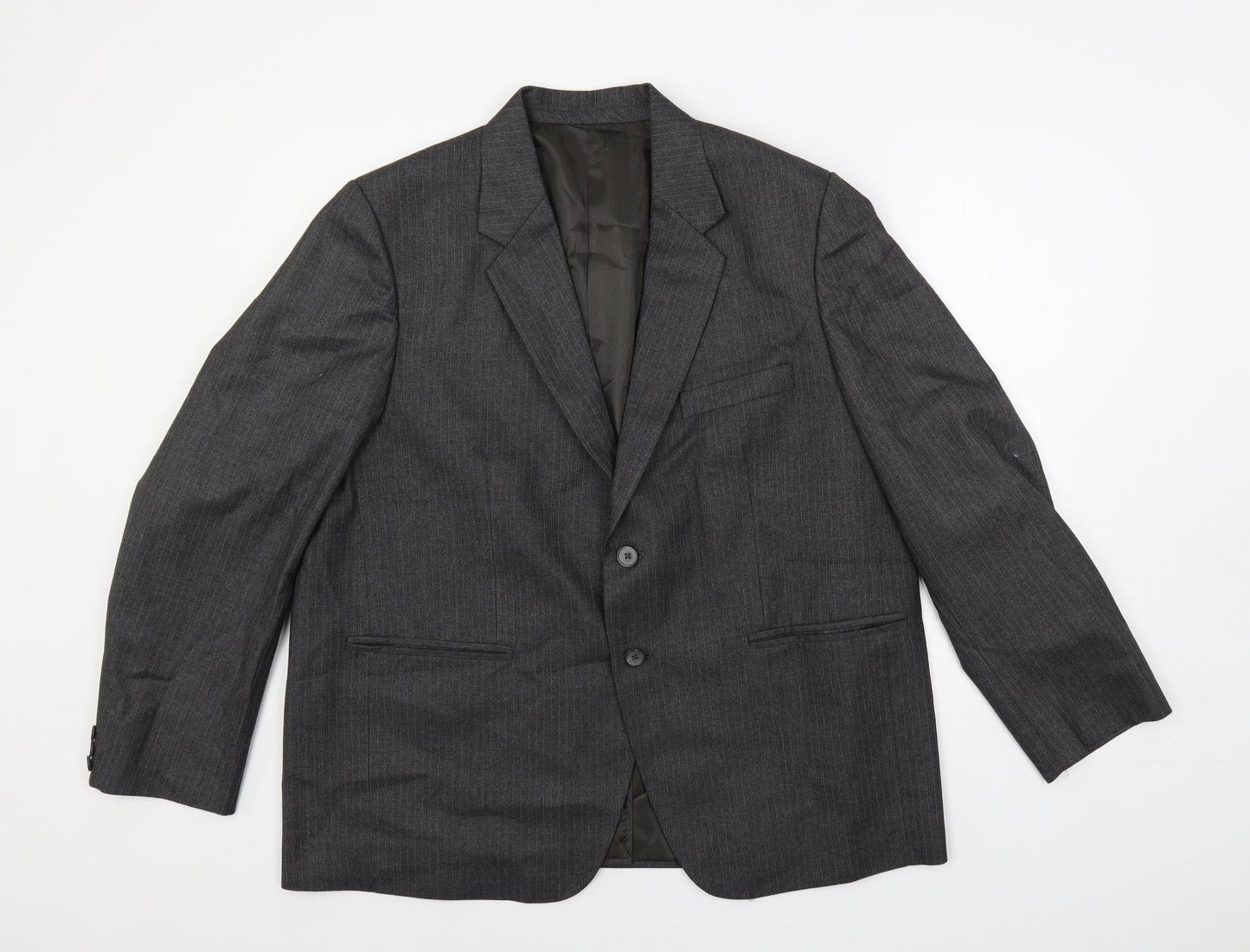 Alaj's Mens Grey Striped Polyester Jacket Suit Jacket Size 46 Regular