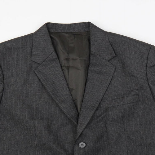 Alaj's Mens Grey Striped Polyester Jacket Suit Jacket Size 46 Regular