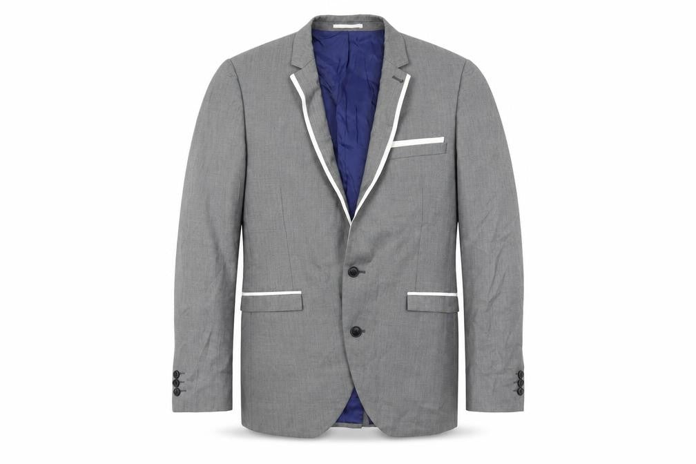 Front view of Next men’s grey polyester jacket suit jacket, size 42, regular - contrasting trim
