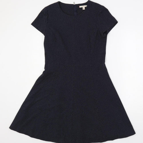 Esprit Womens Blue Polka Dot Polyester Fit & Flare Size 10 Round Neck Zip
