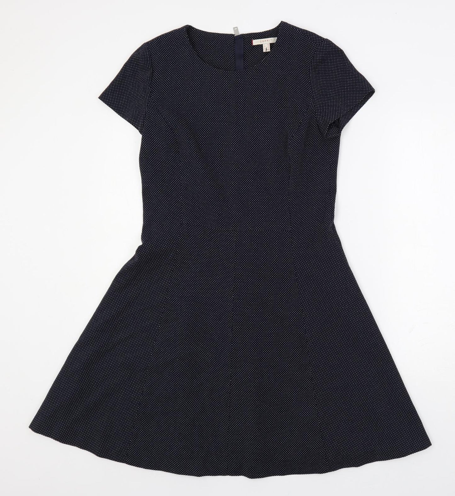 Esprit Womens Blue Polka Dot Polyester Fit & Flare Size 10 Round Neck Zip