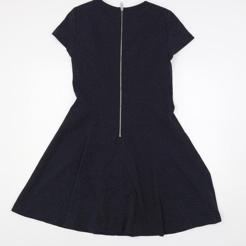 Esprit Womens Blue Polka Dot Polyester Fit & Flare Size 10 Round Neck Zip