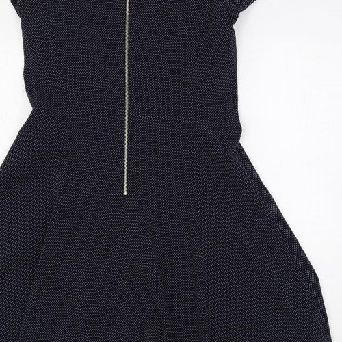 Esprit Womens Blue Polka Dot Polyester Fit & Flare Size 10 Round Neck Zip