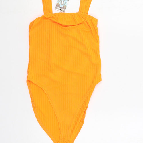 Boohoo Womens Orange Polyester Bodysuit One-Piece Size 8 Pullover - Ribbed