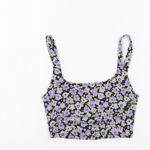 Zara Womens Purple Floral Polyester Cropped Tank Size S Scoop Neck - Bralette