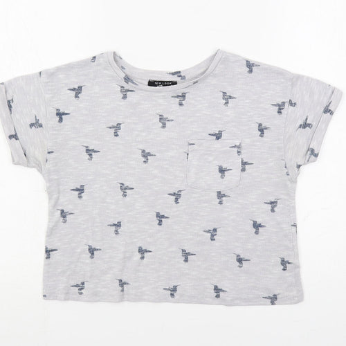 New Look Girls Grey Geometric Polyester Pullover T-Shirt Size 10-11 Years Crew Neck Pullover - Bird Print