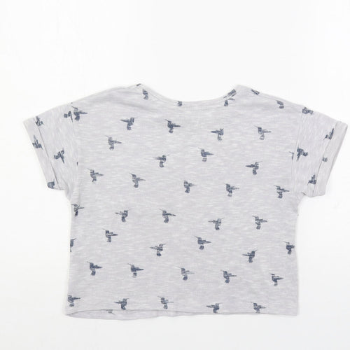 New Look Girls Grey Geometric Polyester Pullover T-Shirt Size 10-11 Years Crew Neck Pullover - Bird Print