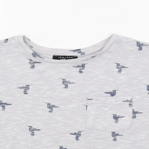 New Look Girls Grey Geometric Polyester Pullover T-Shirt Size 10-11 Years Crew Neck Pullover - Bird Print