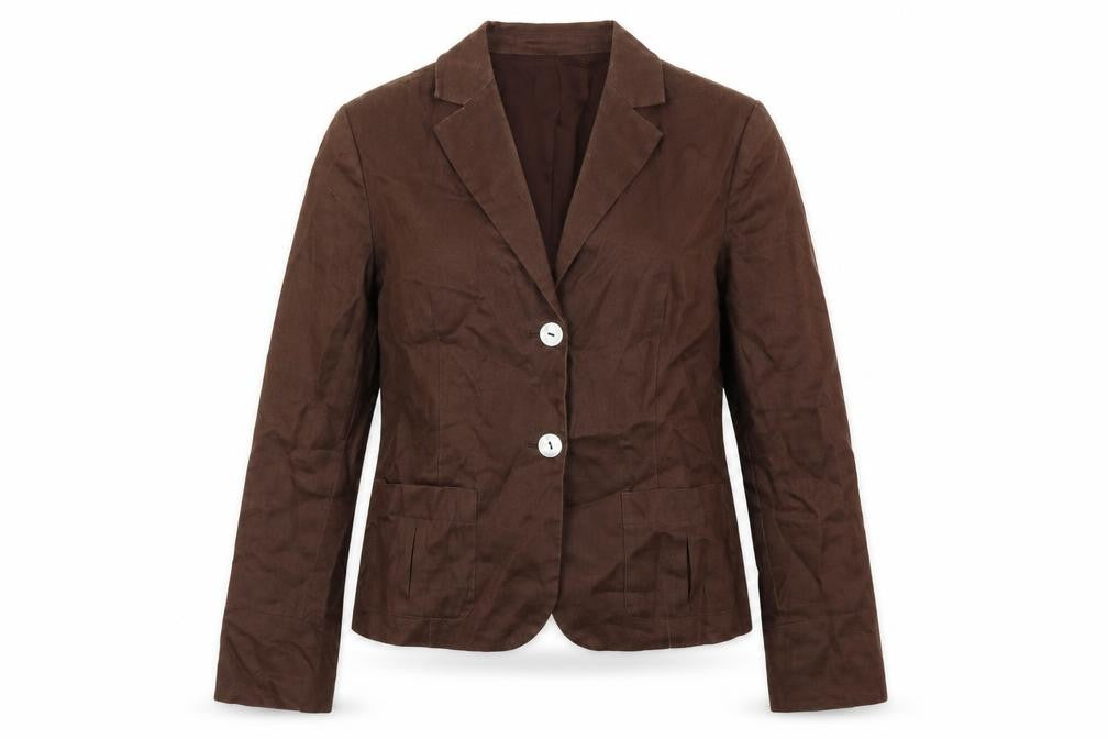Front view of Zara women’s brown jacket blazer, size UK 14, button