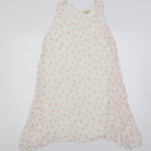 GIUSY Womens White Geometric Viscose A-Line Size L Boat Neck Button - Lined