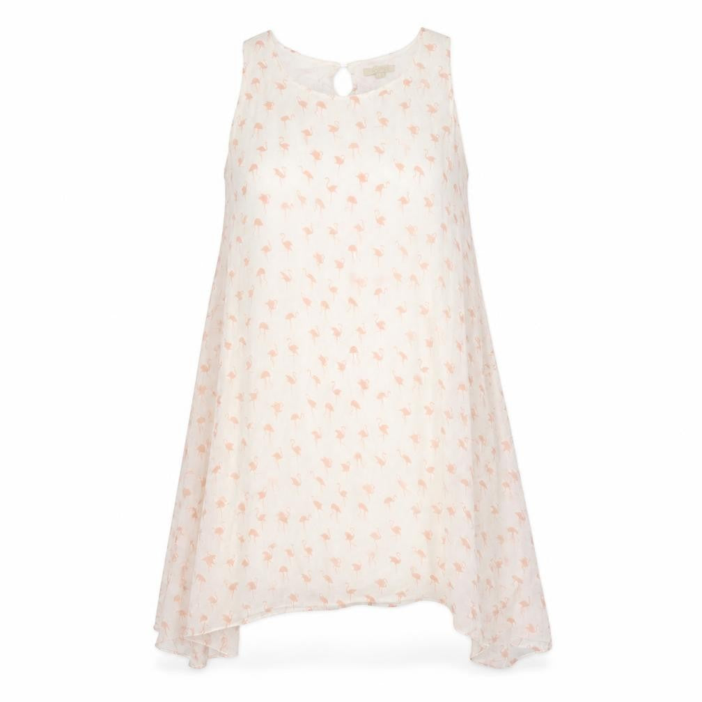 Front view of GIUSY women’s white geometric viscose a-line, size L, boat neck button - lined
