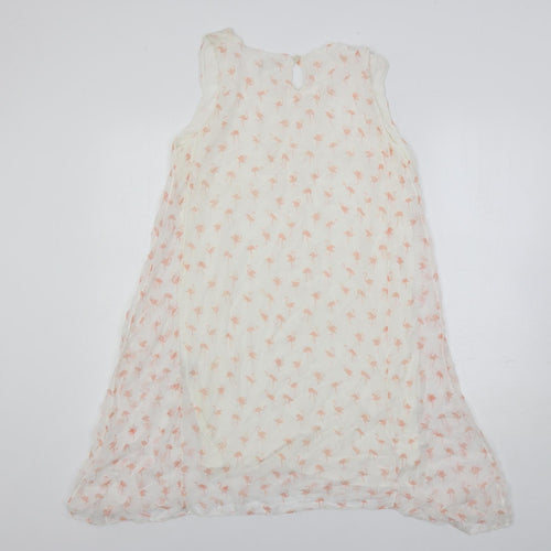 GIUSY Womens White Geometric Viscose A-Line Size L Boat Neck Button - Lined