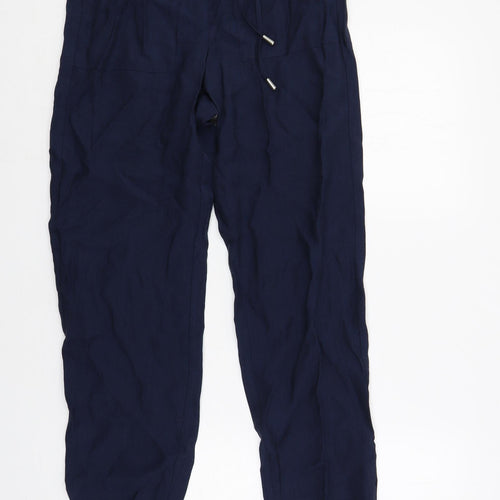 Marks and Spencer Womens Blue Lyocell Trousers Size 8 L29 in Regular Drawstring - Elastic Waist