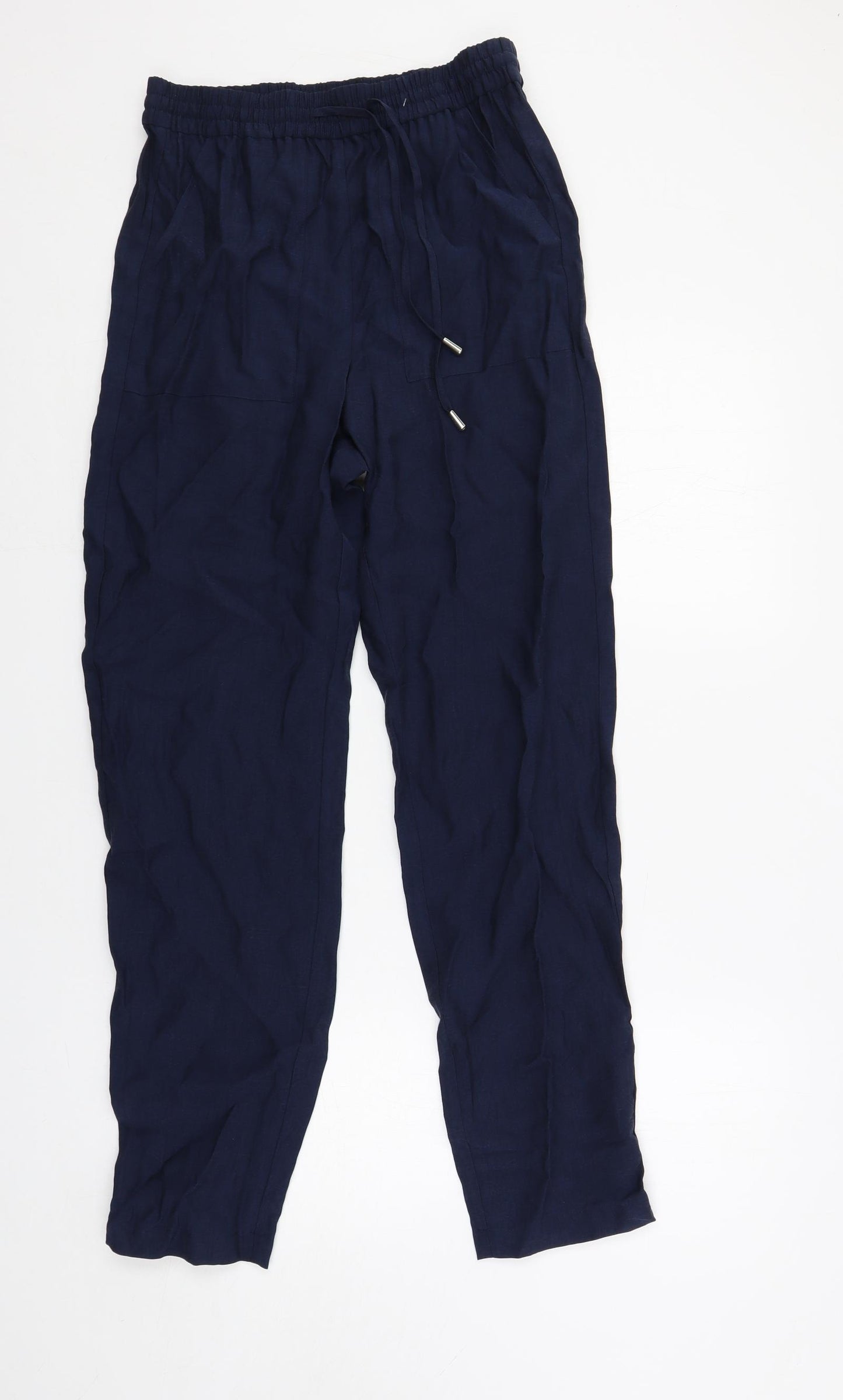 Marks and Spencer Womens Blue Lyocell Trousers Size 8 L29 in Regular Drawstring - Elastic Waist