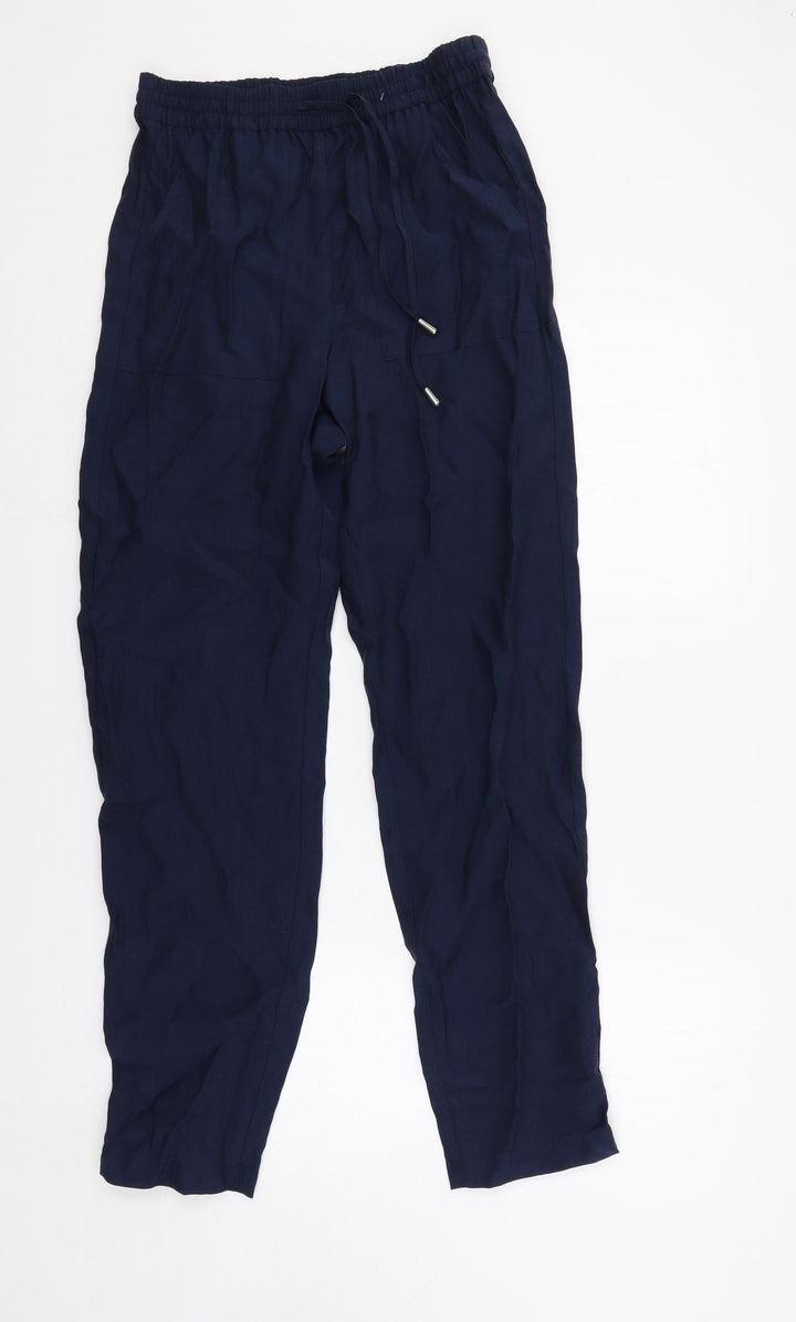 Marks and Spencer Womens Blue Lyocell Trousers Size 8 L29 in Regular Drawstring - Elastic Waist