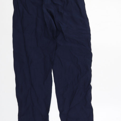 Marks and Spencer Womens Blue Lyocell Trousers Size 8 L29 in Regular Drawstring - Elastic Waist
