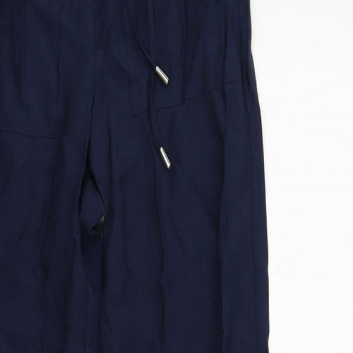 Marks and Spencer Womens Blue Lyocell Trousers Size 8 L29 in Regular Drawstring - Elastic Waist