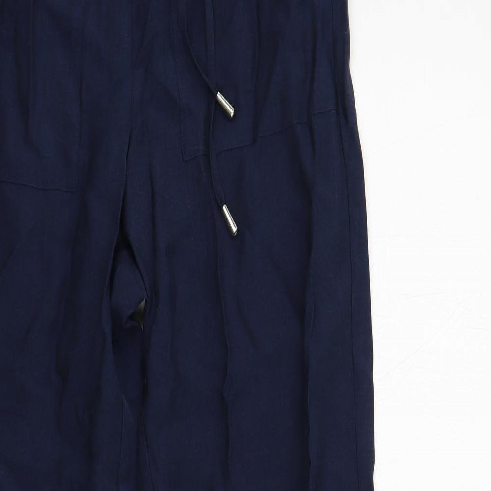 Marks and Spencer Womens Blue Lyocell Trousers Size 8 L29 in Regular Drawstring - Elastic Waist