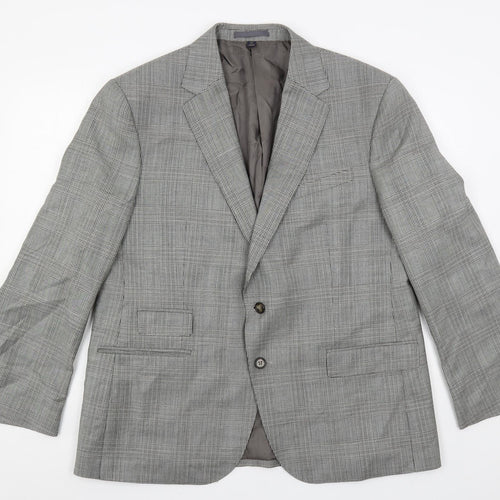 Marks and Spencer Mens Grey Plaid Wool Jacket Suit Jacket Size 44 Regular