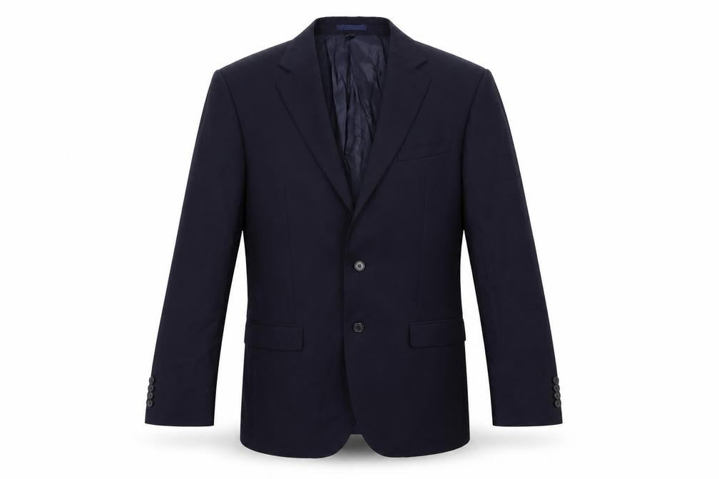 Front view of Marks & Spencer men’s blue wool jacket suit jacket, size 40, regular