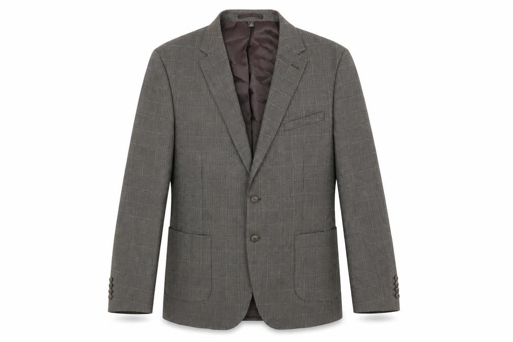 Front view of Marks & Spencer men’s grey geometric polyester jacket suit jacket, size 44, regular