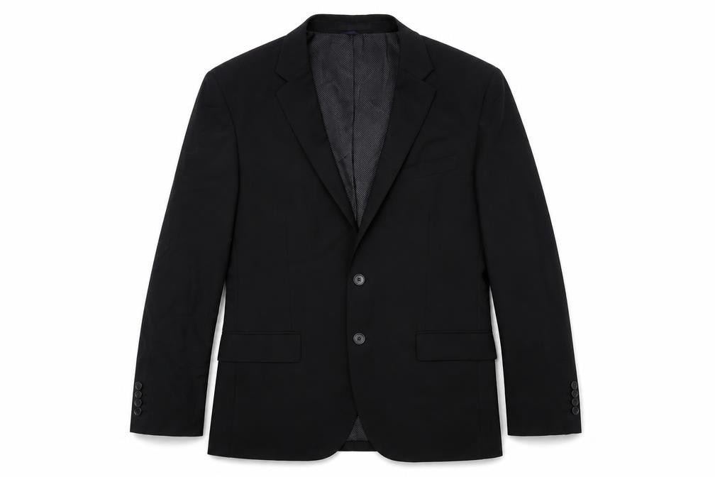 Front view of Marks & Spencer men’s black polyester jacket suit jacket, size 42, regular