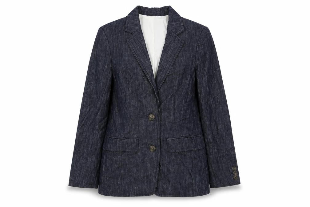 Front view of Marks & Spencer women’s blue jacket blazer, size UK 8, button