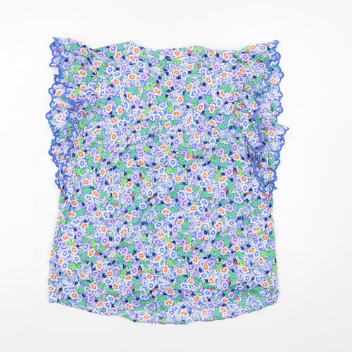 Marks and Spencer Womens Multicoloured Floral Cotton Basic Blouse Size 6 V-Neck - Ruffle