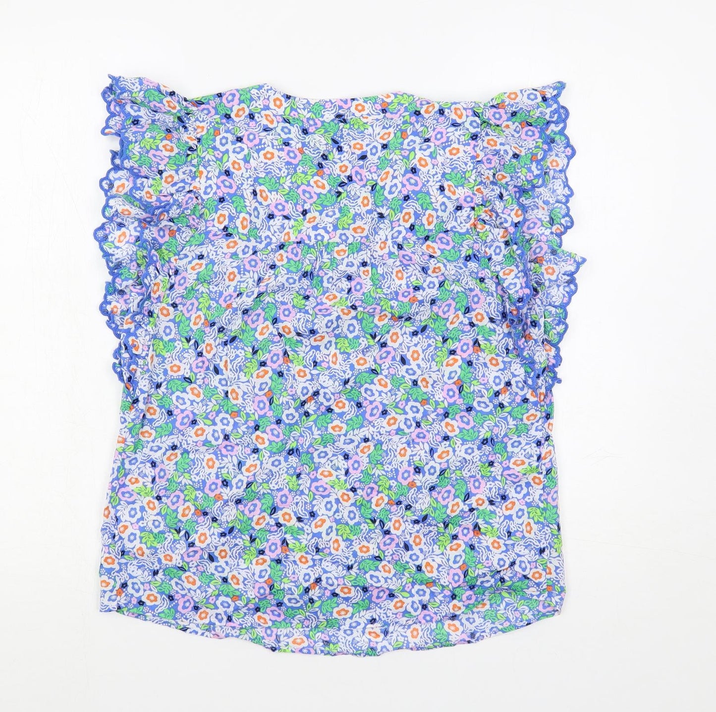 Marks and Spencer Womens Multicoloured Floral Cotton Basic Blouse Size 6 V-Neck - Ruffle