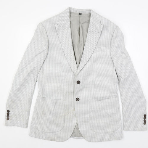 Marks and Spencer Mens Grey Geometric Polyester Jacket Suit Jacket Size 38 Regular