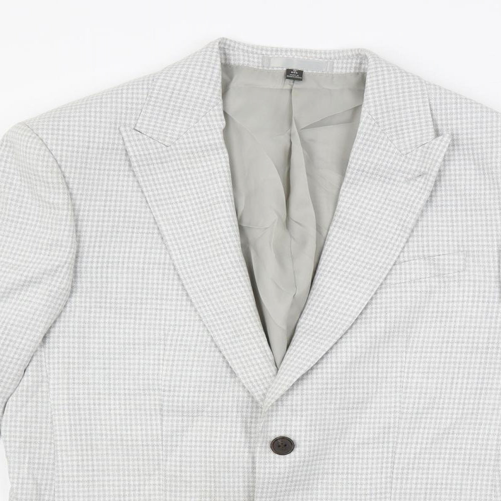 Marks and Spencer Mens Grey Geometric Polyester Jacket Suit Jacket Size 38 Regular