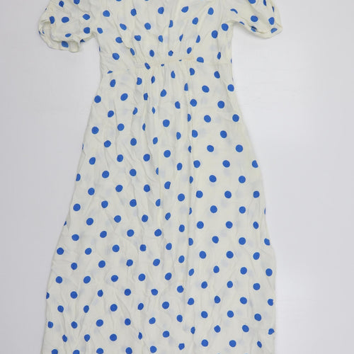 Marks and Spencer Womens White Polka Dot Viscose Maxi Size 8 Round Neck Zip
