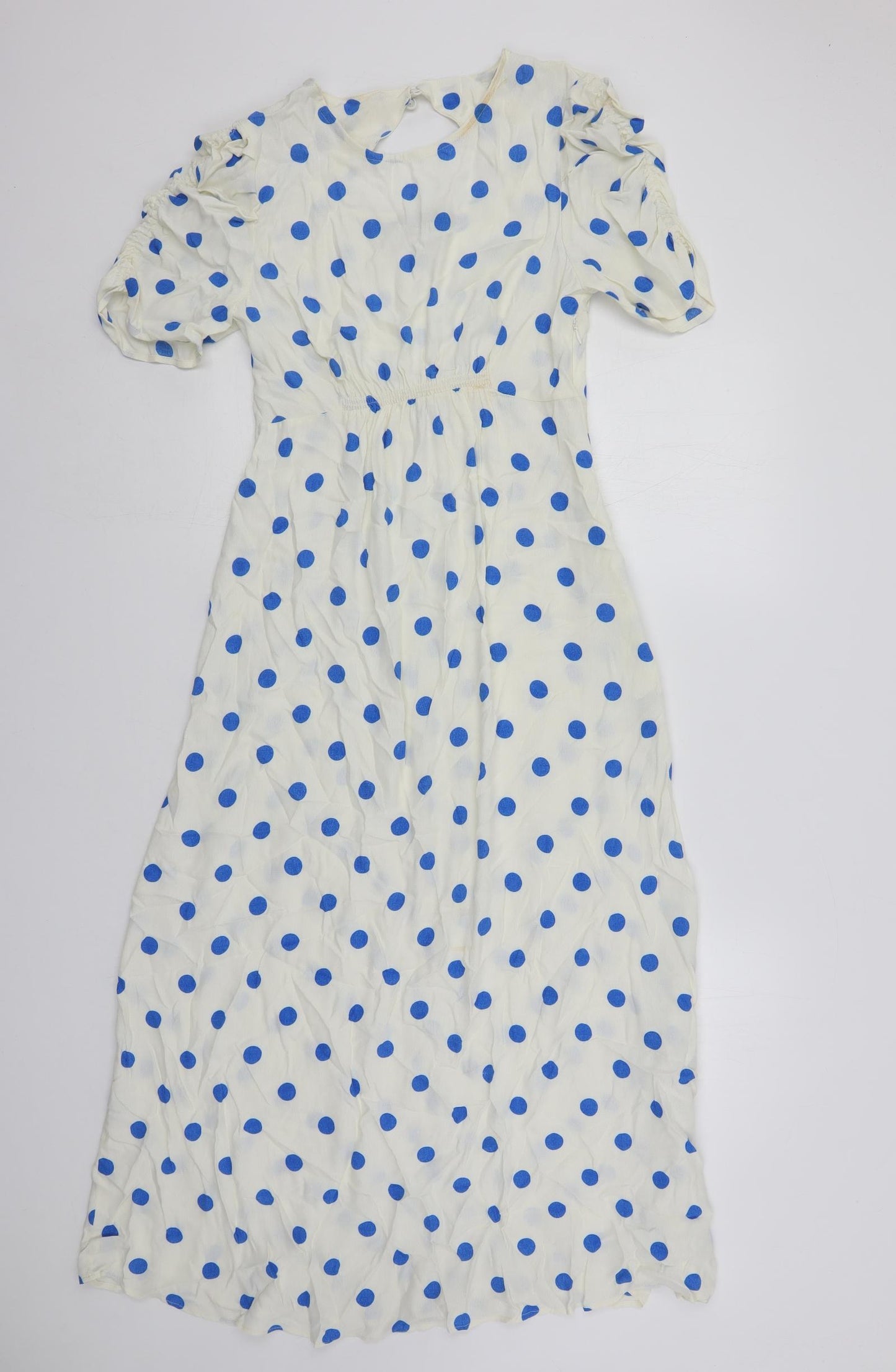 Marks and Spencer Womens White Polka Dot Viscose Maxi Size 8 Round Neck Zip